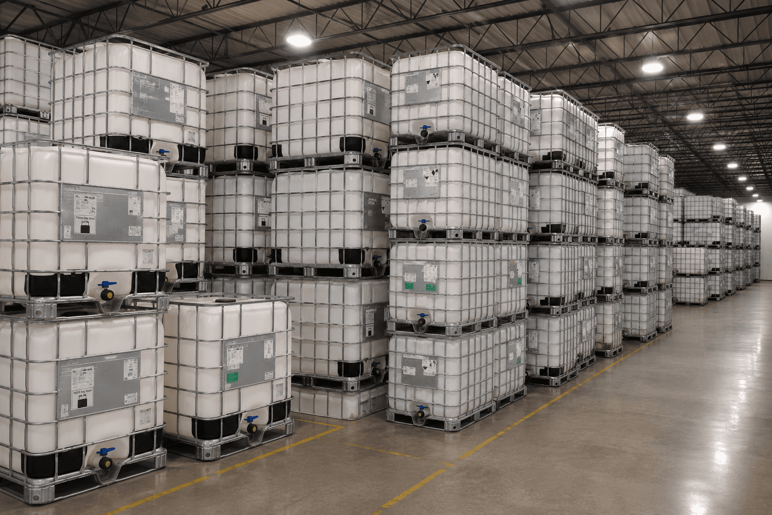 The IBC Solutions Illinois warehouse full of reconditioned totes in Peoria