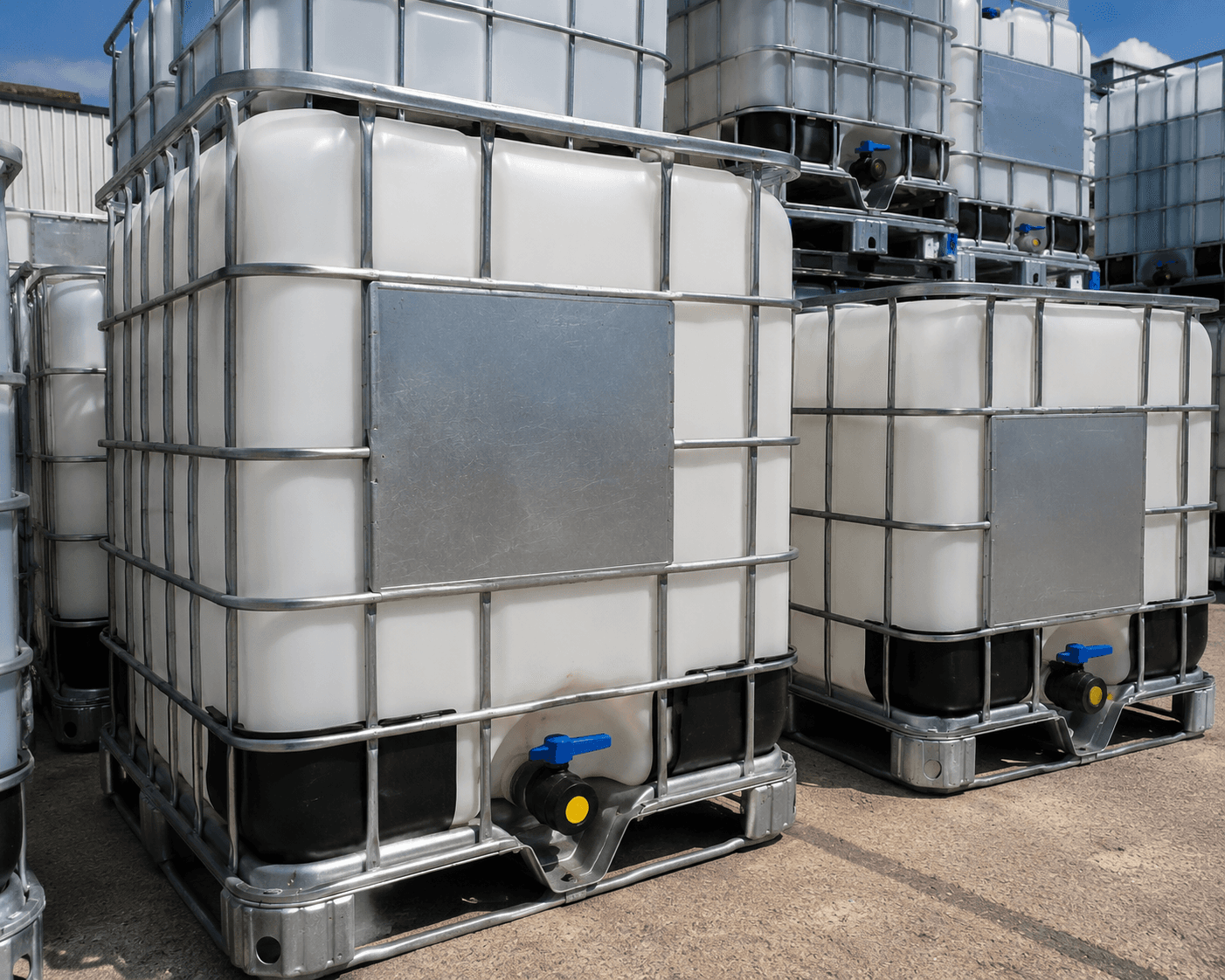 IBC totes in a clean industrial facility — sustainability reporting made concrete